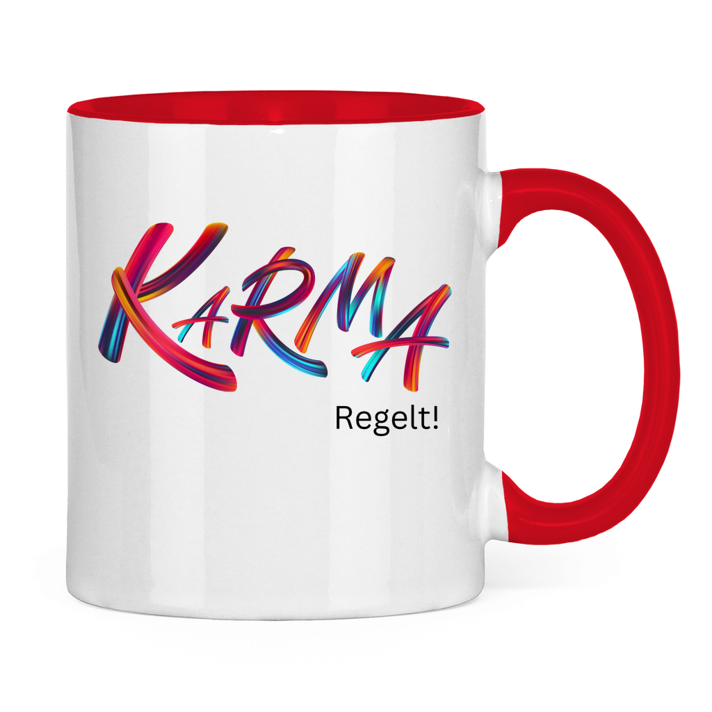Tasse zweifarbig "Karma regelt" - Grafikmagie