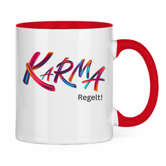 Tasse zweifarbig "Karma regelt" - Grafikmagie
