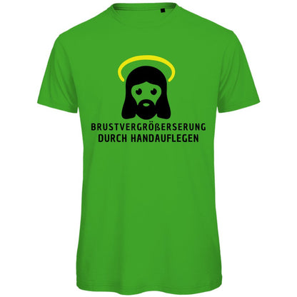 Herren T-Shirt "Brustvergrößerung durch handauflegen" - Grafikmagie