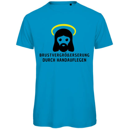 Herren T-Shirt "Brustvergrößerung durch handauflegen" - Grafikmagie
