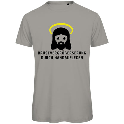 Herren T-Shirt "Brustvergrößerung durch handauflegen" - Grafikmagie