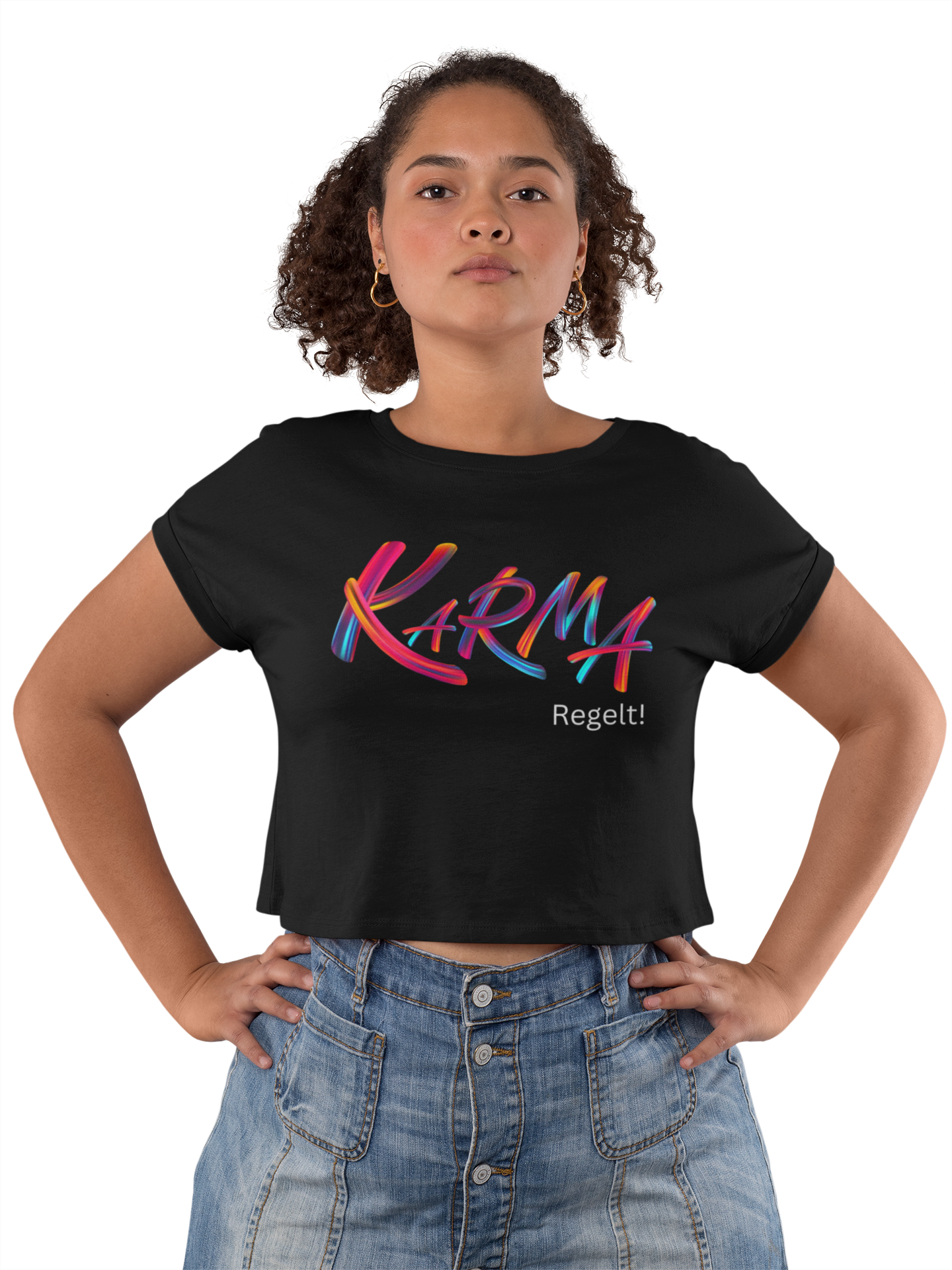 Damen Oversize Crop Top  "Karma Regelt"